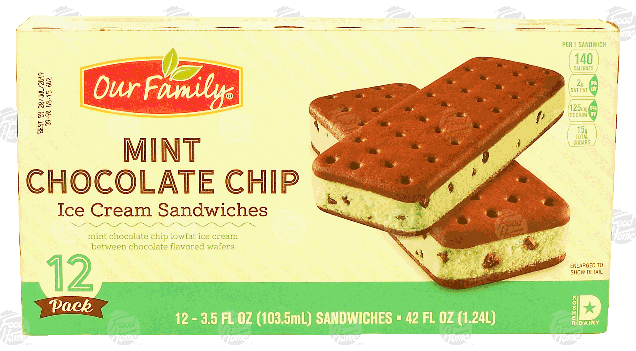 Our Family  mint chocolate chip ice cream sandwiches, 12-pack Full-Size Picture